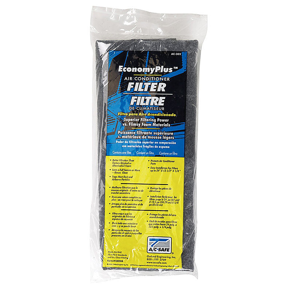 A/C-Safe - AC-302 - AC-Safe Economyplus 15 In. W X 24 In. H X 1/4 In. Polyester 17 MERV Air Conditioner Filter 1 Pack