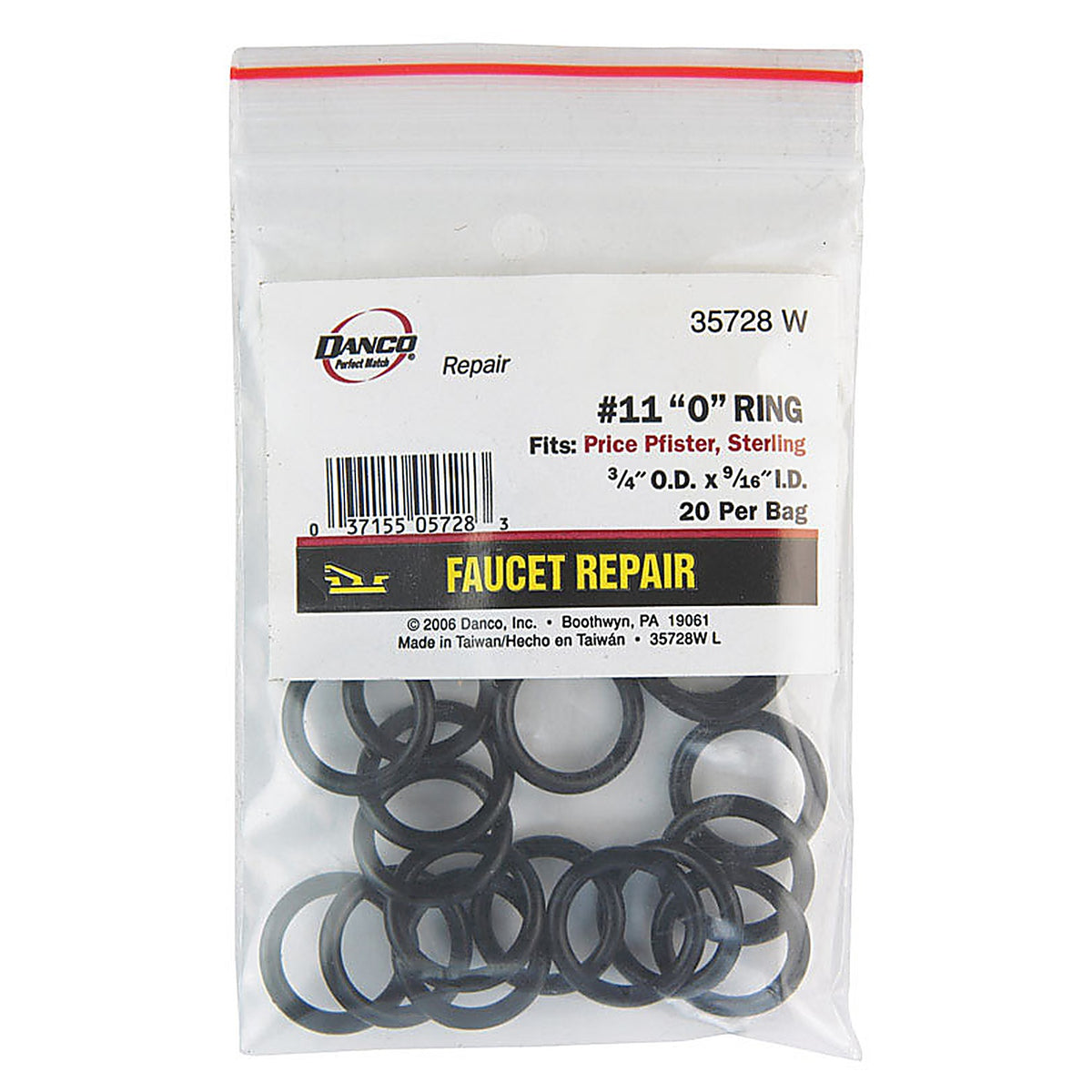 Danco - 35728W - 3/4 In. D X 9/16 In. D Rubber O-Ring 20 Pack