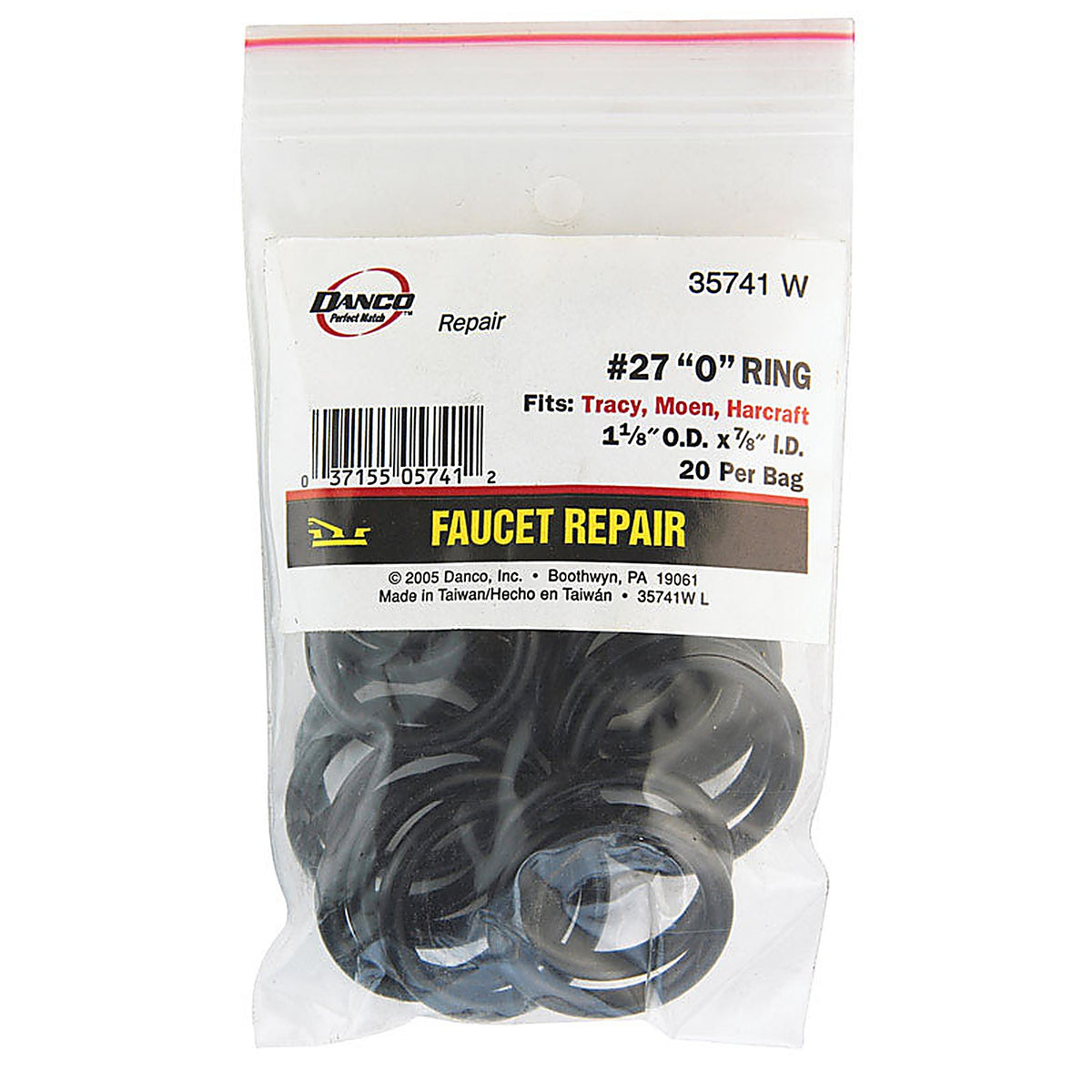 Danco - 35741W - 1-1/8 In. D X 7/8 In. D #27 Rubber O-Ring 20 Pack