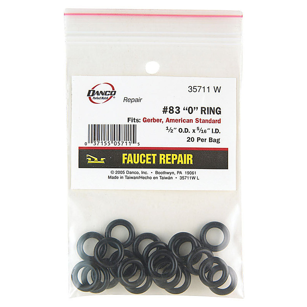 Danco - 35711W - 1/2 In. D X 5/16 In. D #83 Rubber O-Ring 20 Pack