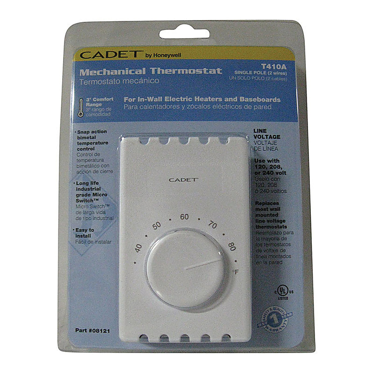 Cadet - 08300 - Wall Mount Heating Dial Single Pole Thermostat