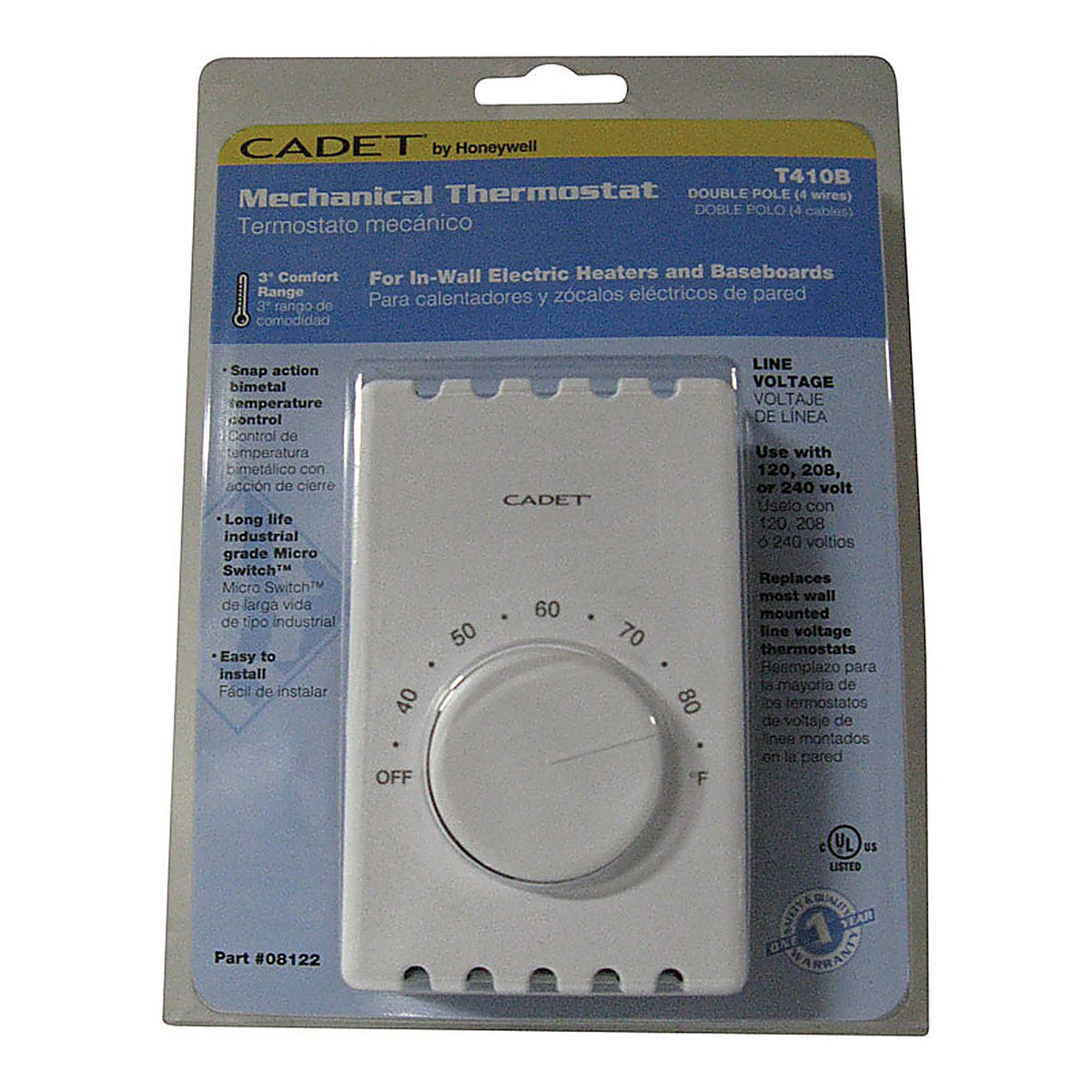 Cadet - 08301 - Wall Mount Heating Dial Double Pole Line Voltage Thermostat