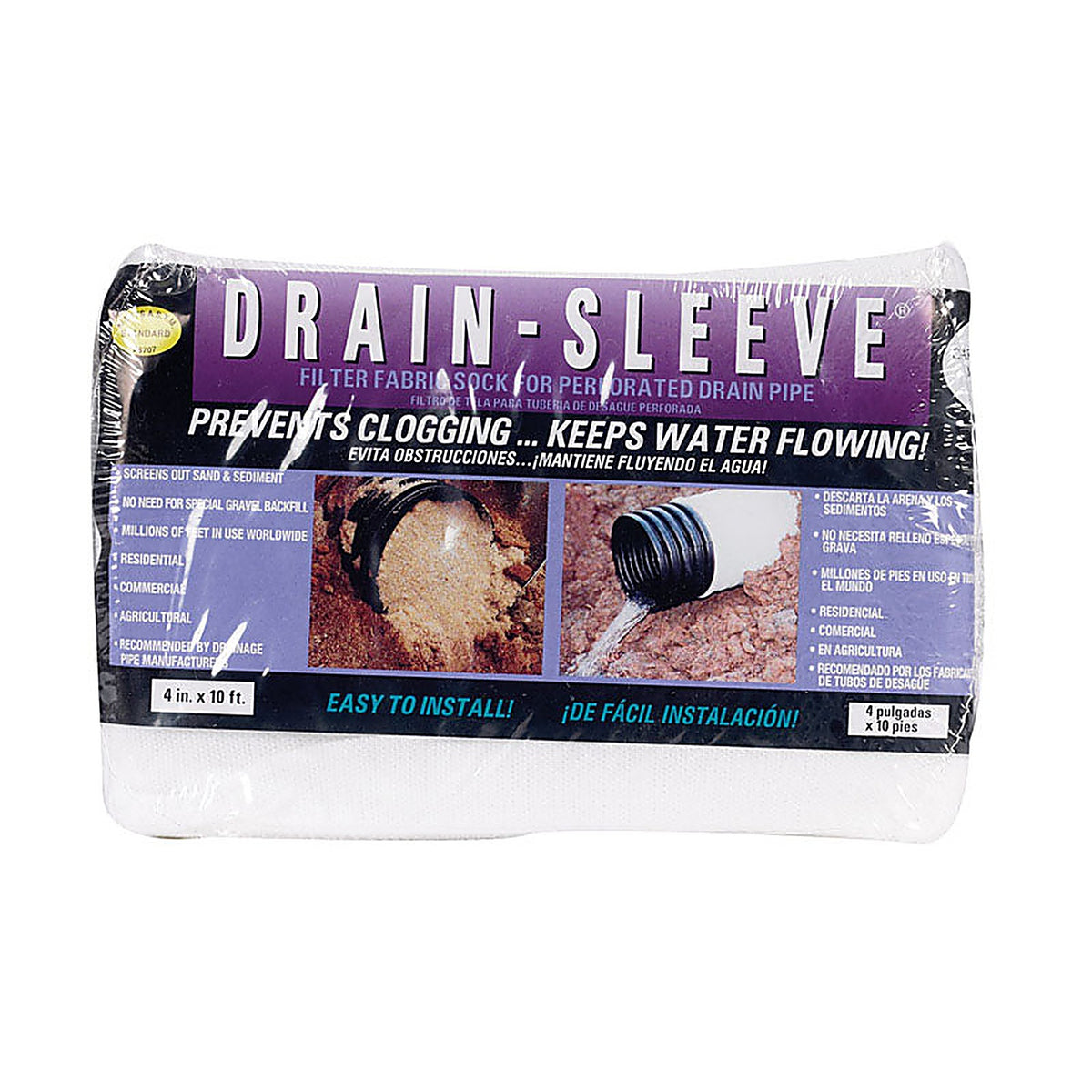 Carriff Corp - 04010-24 - Drain Sleeve 4 In. D X 10 Ft. L Polyester Slotted Filter Fabric Sock