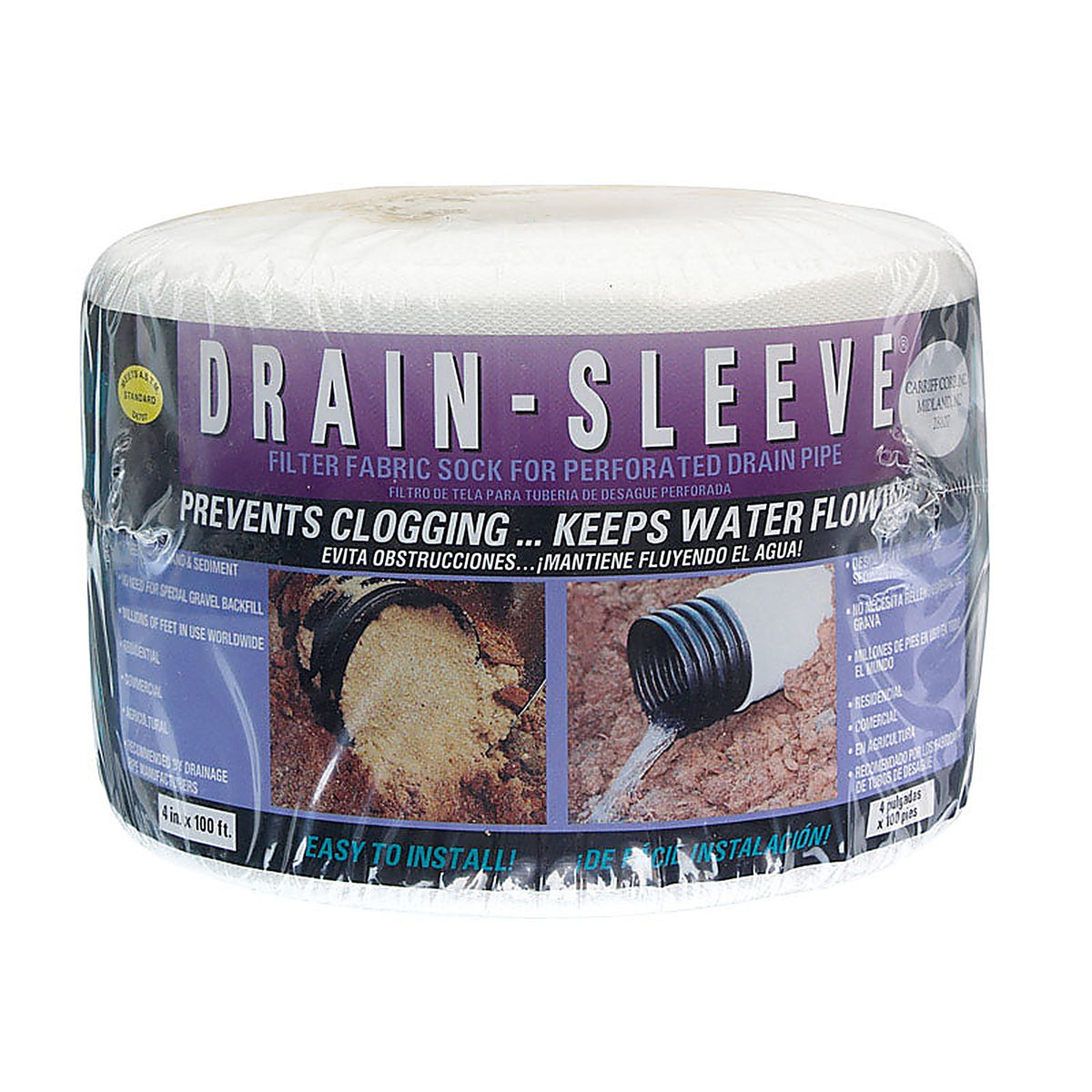 Carriff Corp - 04100-10 - Drain Sleeve 4 In. D X 100 Ft. L Polyester Slotted Filter Fabric Sock