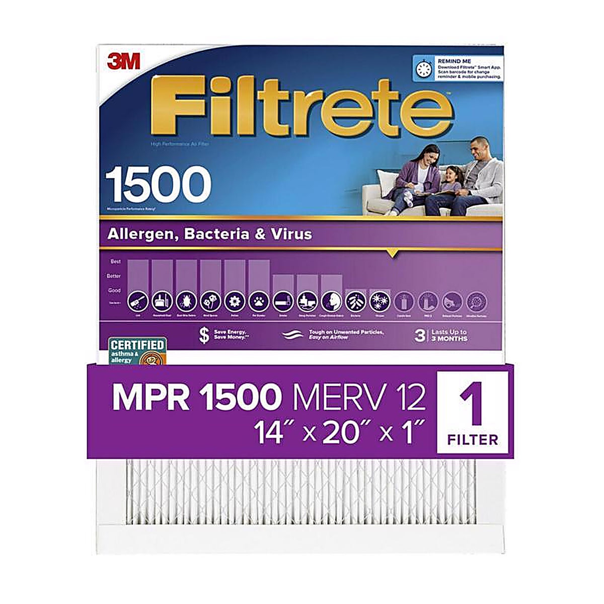3M 2005-4 Filtrete 14 in. W X 20 in. H X 1 in. D 12 MERV Pleated Ultra Allergen Filter 1 pk