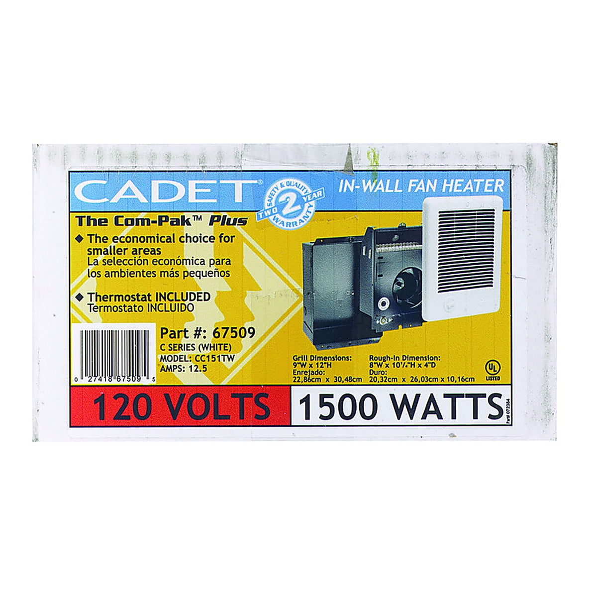Cadet - 67509 - Com-Pak 250 Sq Ft 5120 Btu Electric Wall Heater