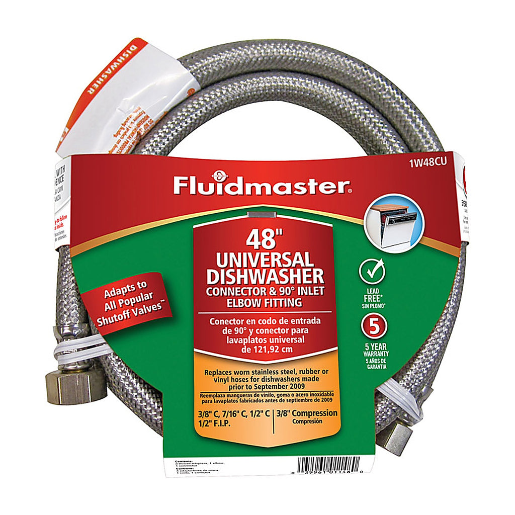 Fluidmaster - 1W48CU - 3/8 In. Compression X 1/2 In. D Compression 48 In. Stainless Steel Dishwasher Supply Lin