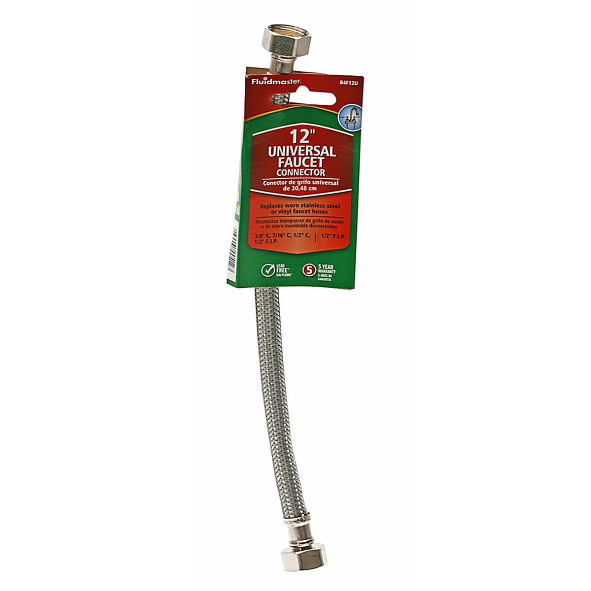 Fluidmaster - B4F12U - Univseral 1/2 In. Fip Compression 12 In. Braided Stainless Steel Supply Line