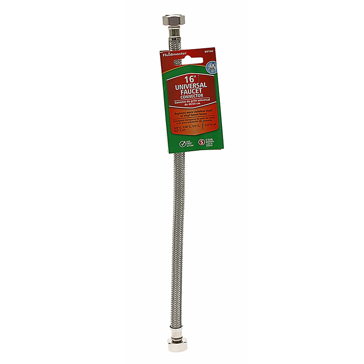 Fluidmaster - B4F16U - Universal 1/2 In. Fip Compression 16 In. Braided Stainless Steel Supply Line