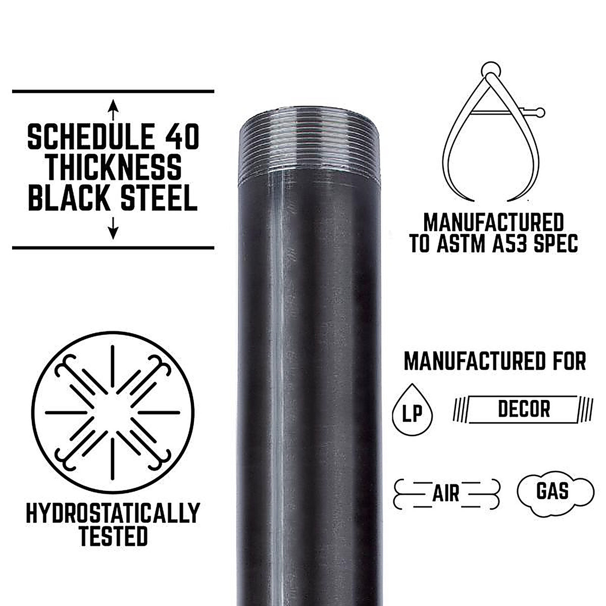 STZ - 302U2X8 - Industries 2 In. MIP Each X 2 In. D MIP Black Steel 8 In. L Nipple
