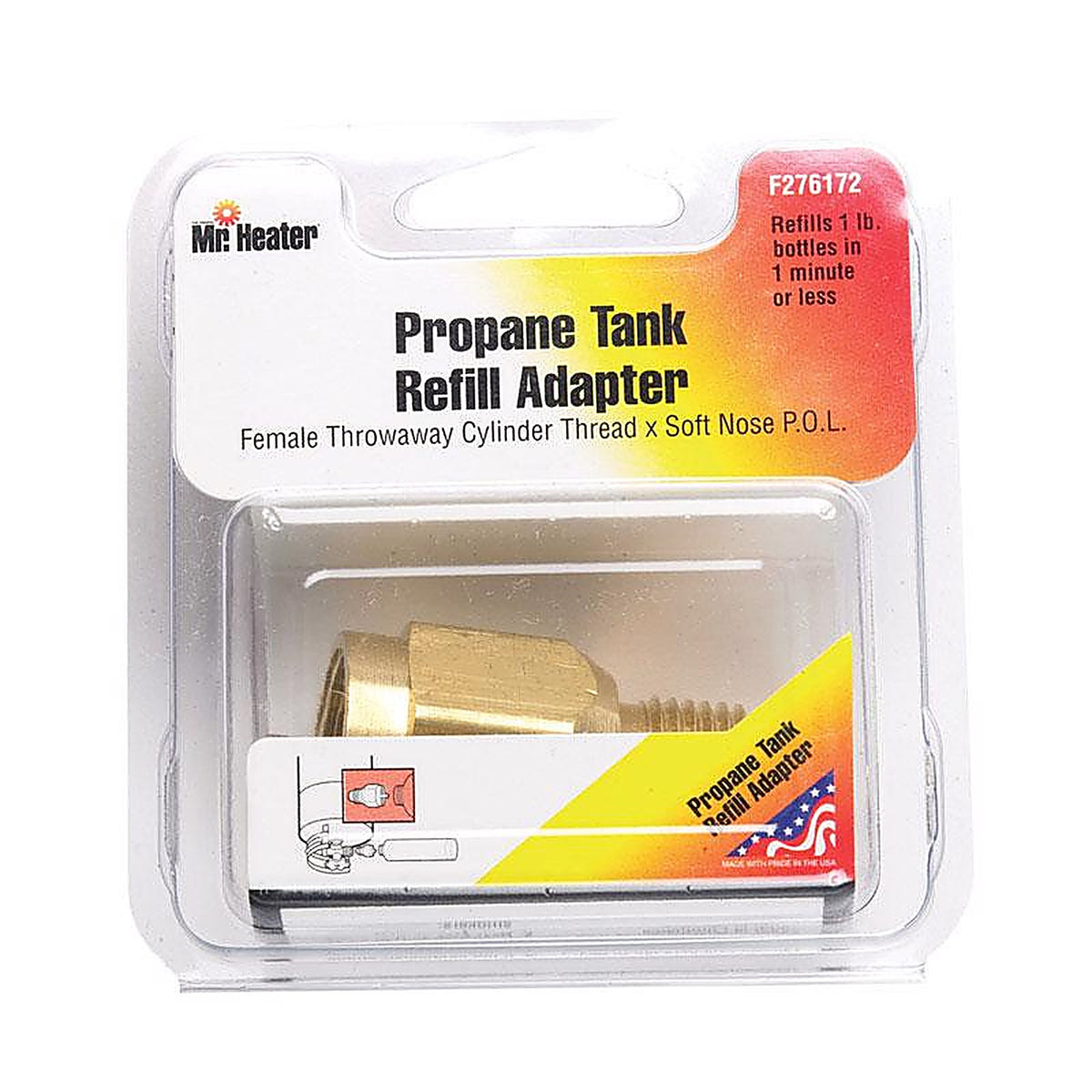 Mr. Heater F276172 Brass Female Throwaway Cylinder Thread x Soft Nose P.O.L. Propane Tank Refill Adapter