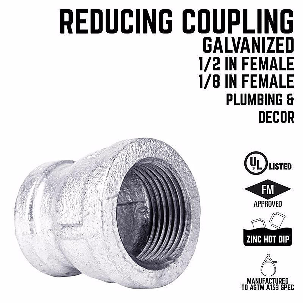 Mueller 511-330HC 1/2 in. FIP x 1/8 in. Dia. FIP Galvanized Malleable Iron Reducing Coupling