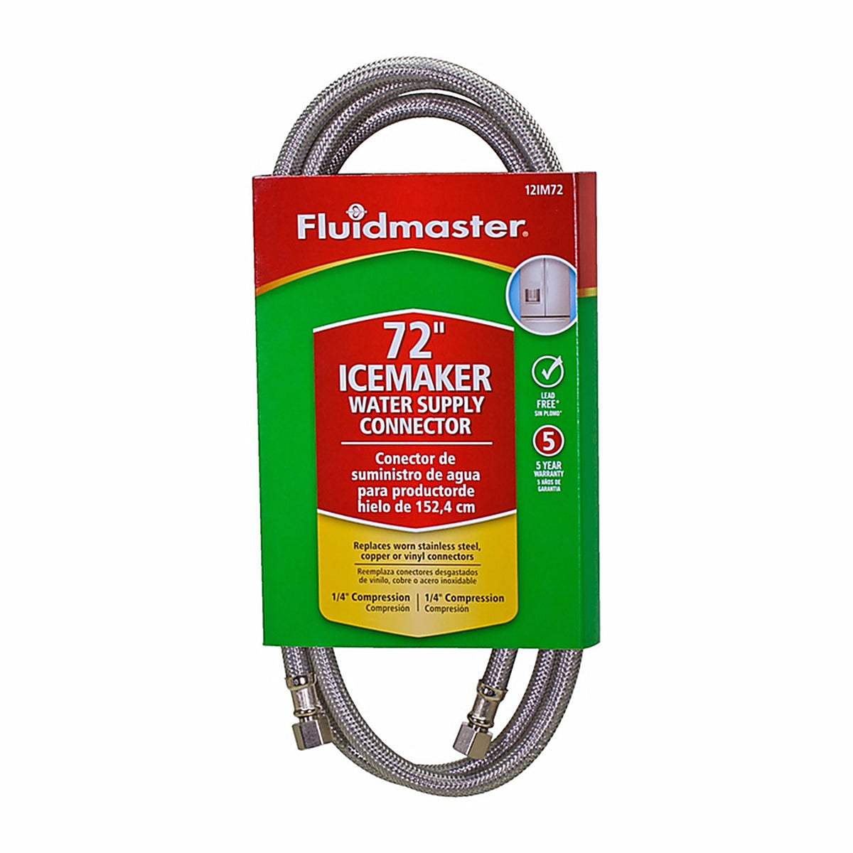 Fluidmaster - 12IM72 - 1/4 In. Compression X 1/4 In. D Compression 72 In. Stainless Steel Ice Maker Supply Line