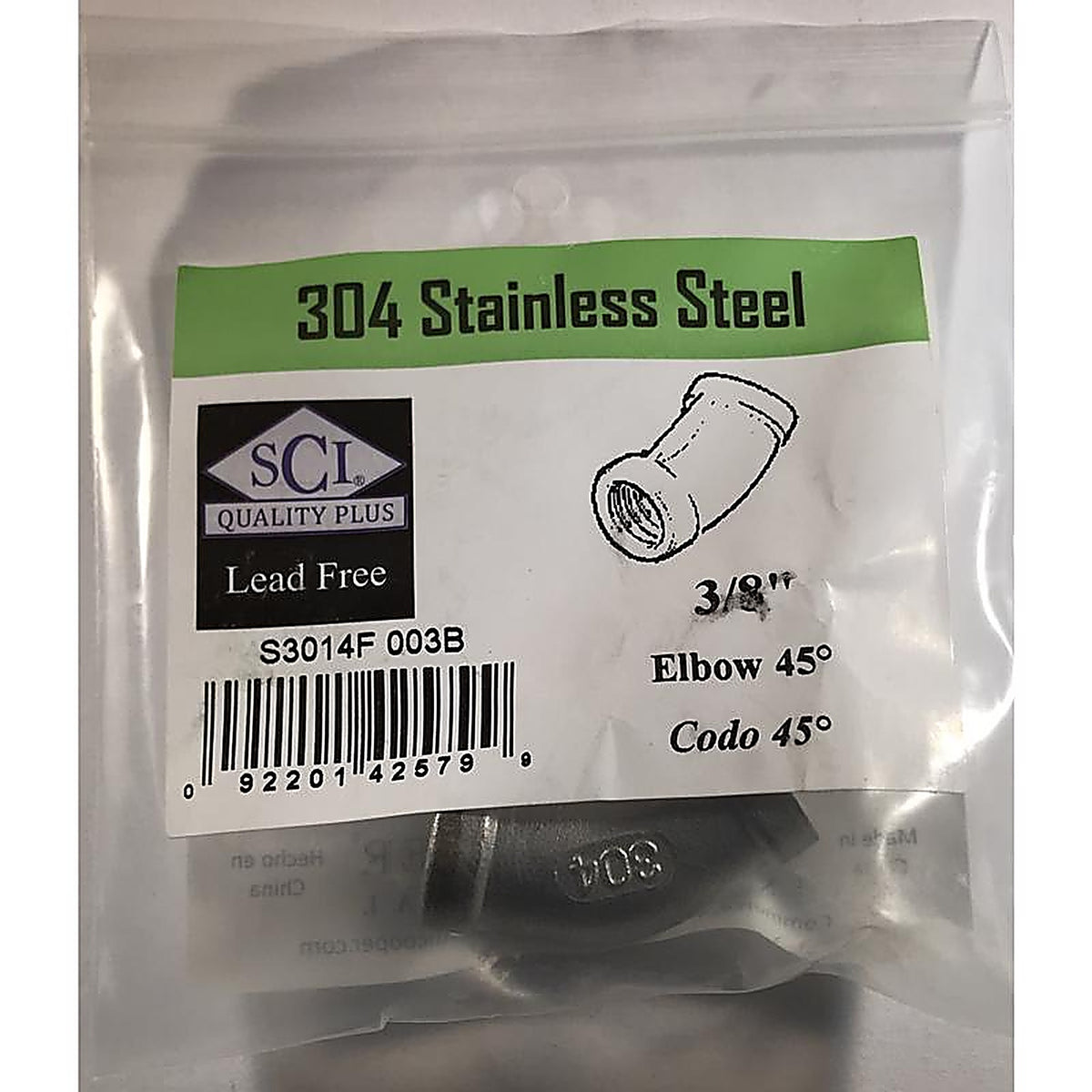Smith-Cooper 4638100620 3/8 in. FPT x 3/8 in. Dia. FPT Stainless Steel 45 Degree Elbow