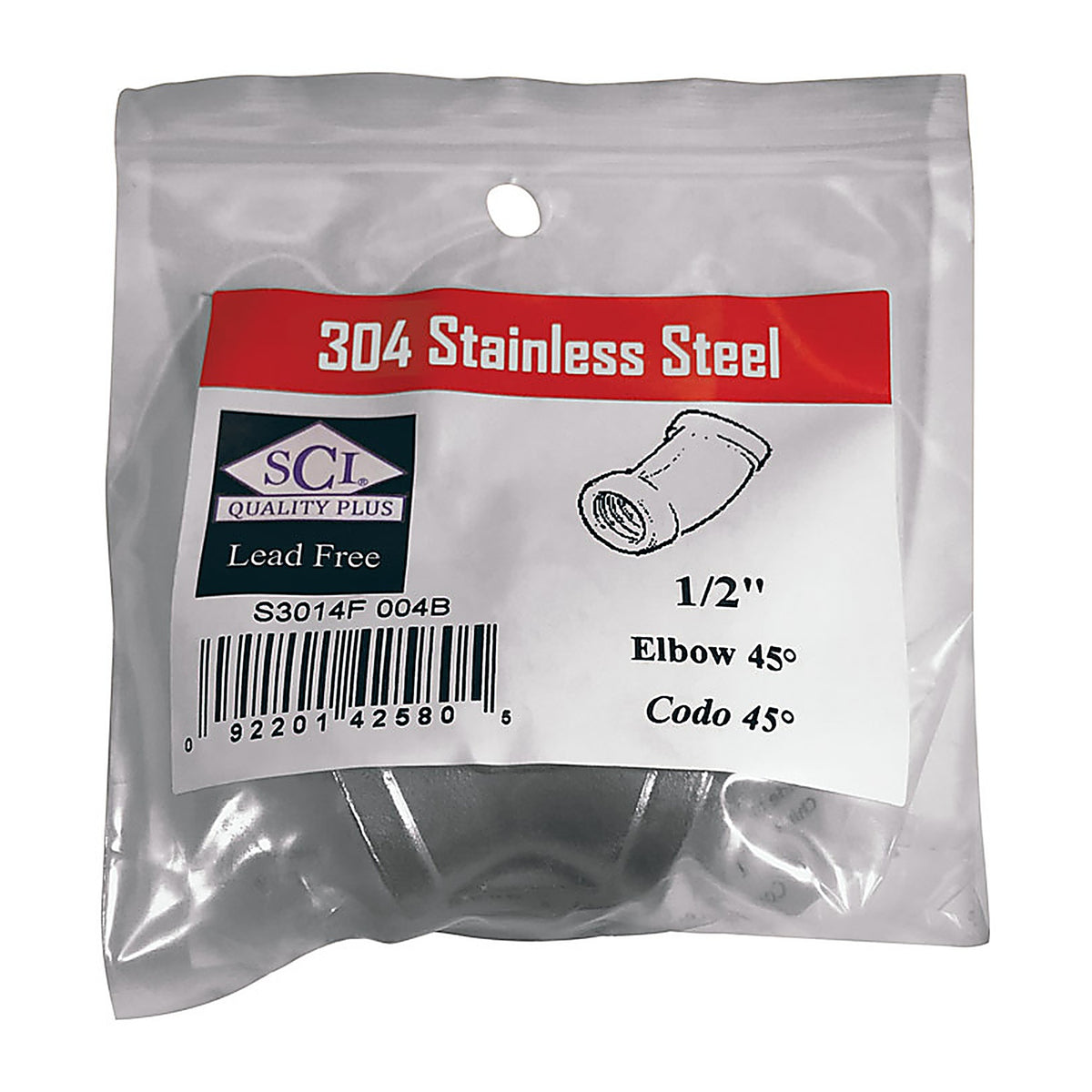 Smith-Cooper - 4638100630 - 1/2 In. FPT X 1/2 In. D FPT Threaded Stainless Steel 45 Degree Elbow