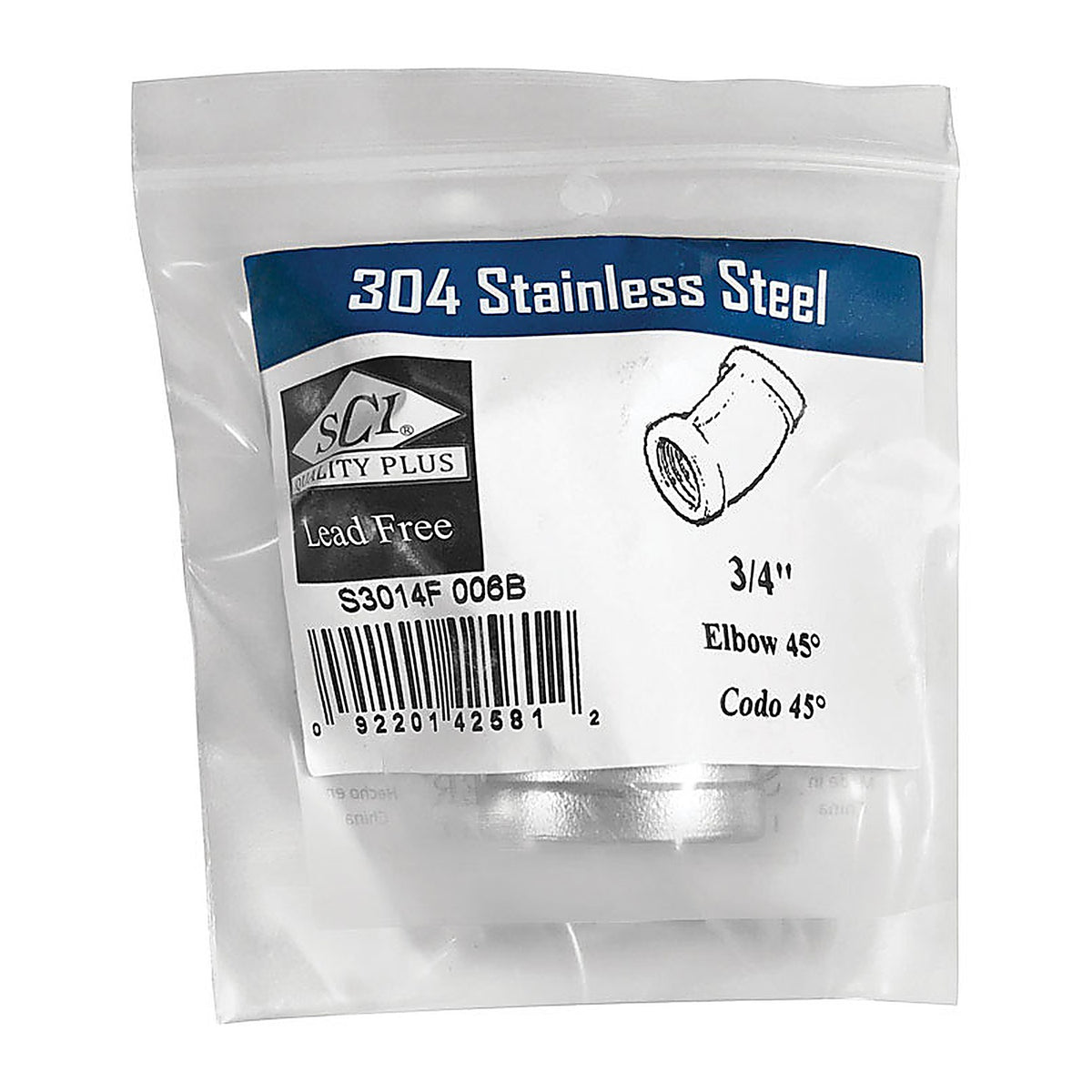 Smith-Cooper - 4638100640 - 3/4 In. FPT X 3/4 In. D FPT Stainless Steel 45 Degree Elbow