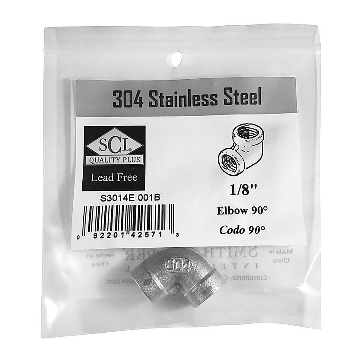 Smith-Cooper 4638100400 1/8 in. FPT x 1/8 in. Dia. FPT Stainless Steel 90 Degree Elbow