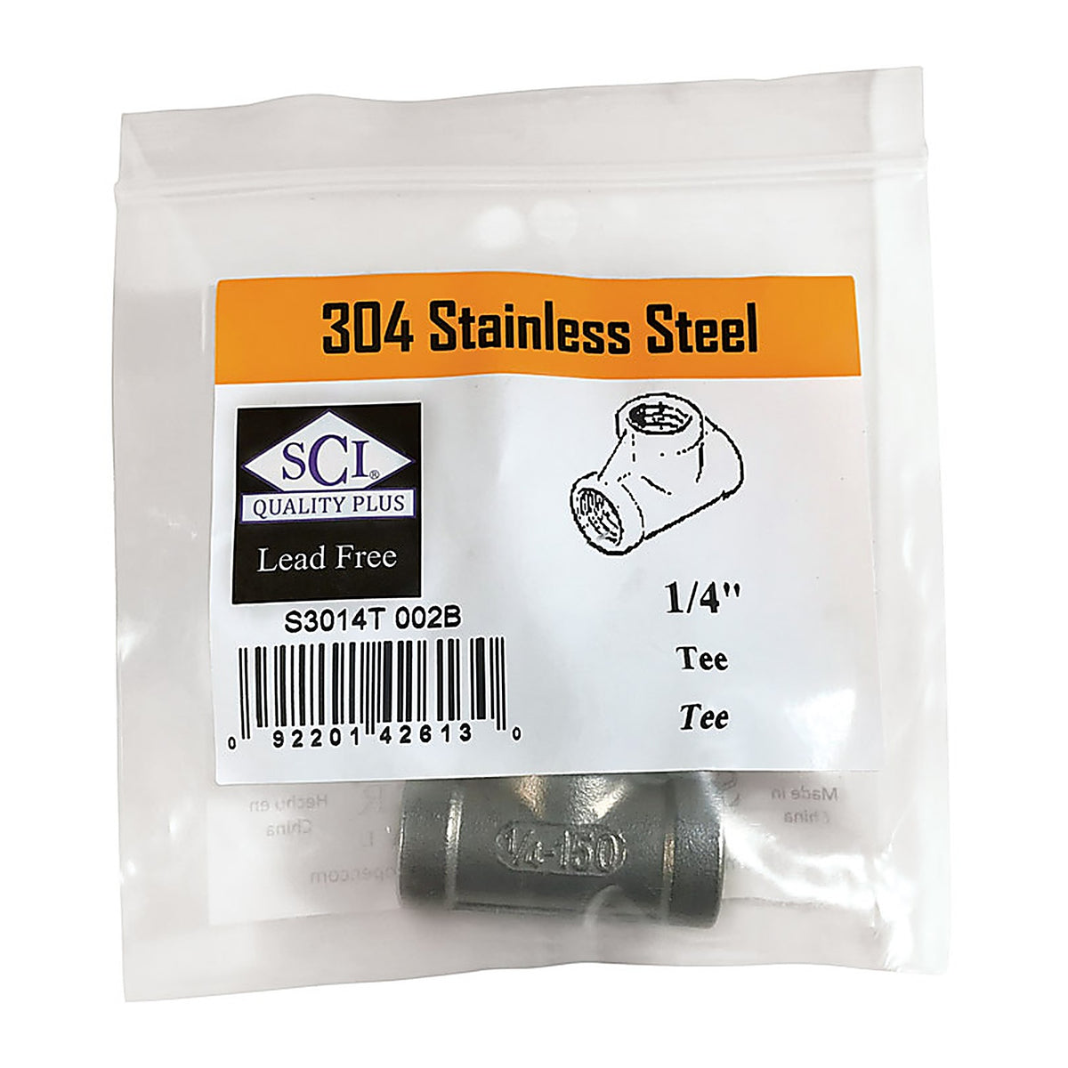 Smith-Cooper 4638102410 1/4 in. FPT x 1/4 in. Dia. FPT Stainless Steel Tee