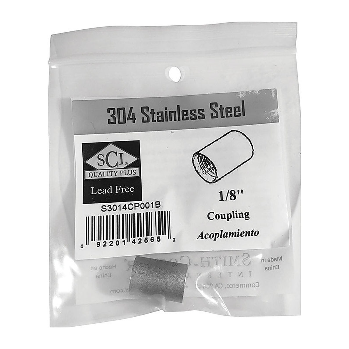 Smith-Cooper - 4638100200 - 1/8 In. FPT X 1/8 In. D FPT Stainless Steel Coupling