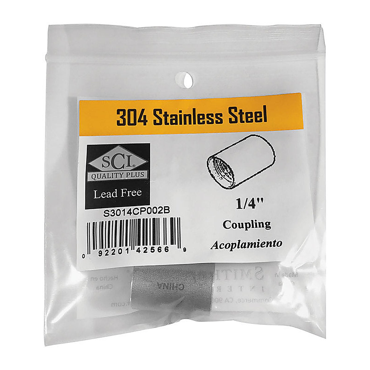 Smith-Cooper - 4638100210 - 1/4 In. FPT X 1/4 In. D FPT Stainless Steel Coupling