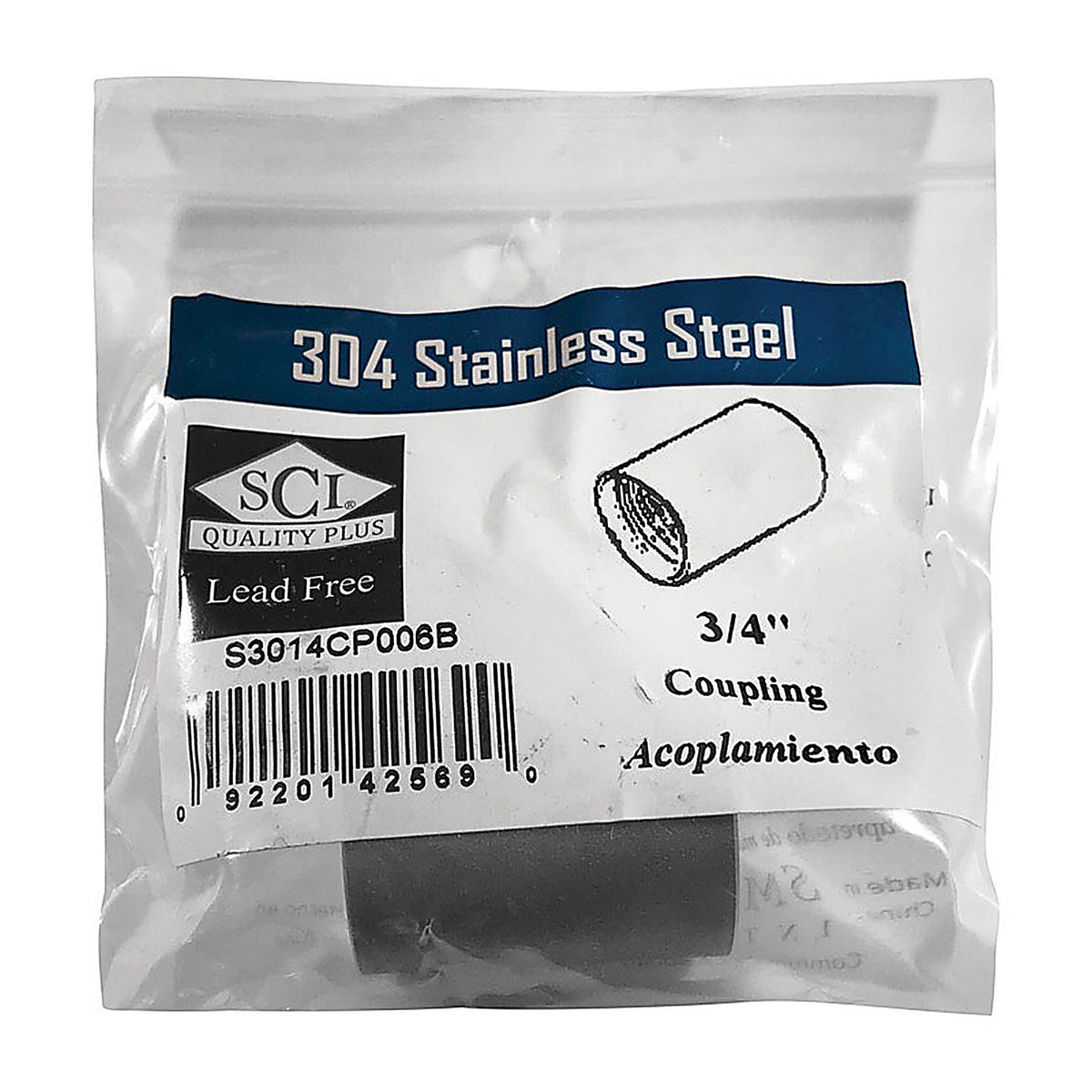 Smith-Cooper - 4638100240 - 3/4 In. FPT X 3/4 In. D FPT Stainless Steel Coupling