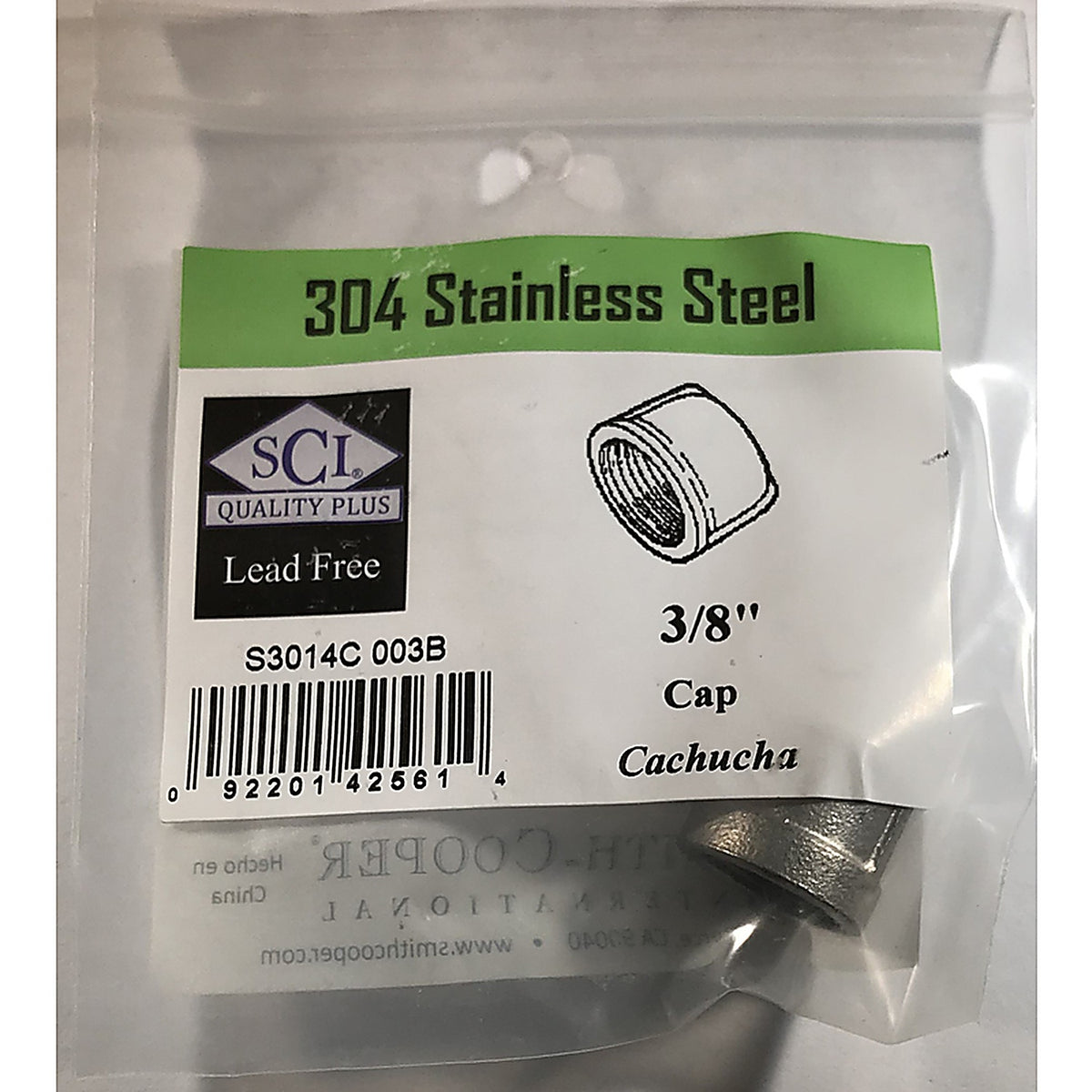 Smith-Cooper - S3014C 003B - 3/8 in. FPT X 3/8 in. D FPT Stainless Steel Cap