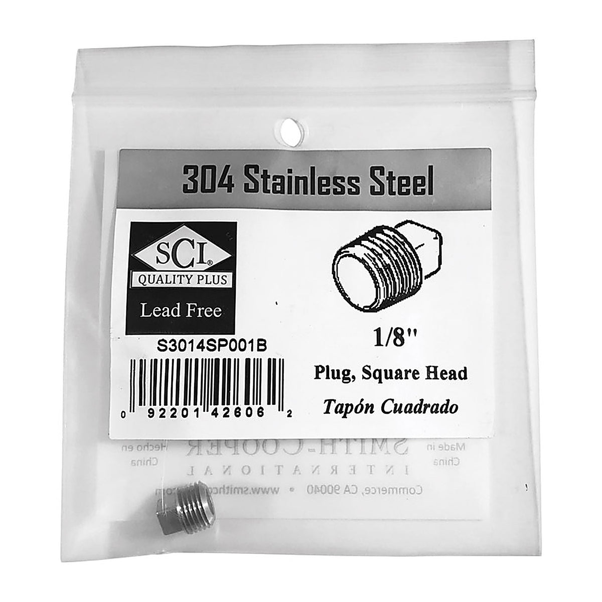 Smith-Cooper - 4638102200 - 1/8 In. MPT Stainless Steel Square Head Plug