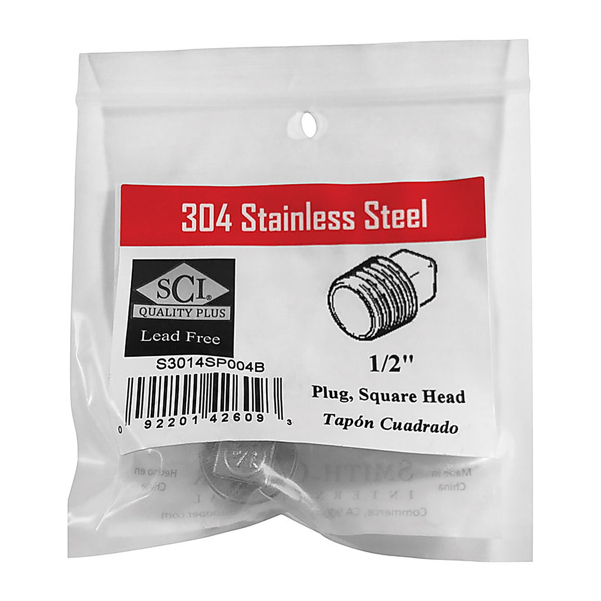 Smith-Cooper - 4638102230 - 1/2 In. MPT Stainless Steel Square Head Plug