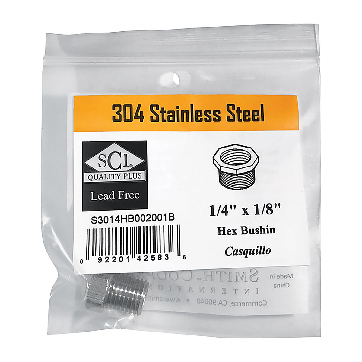 Smith-Cooper - 4638101000 - 1/4 In. MPT X 1/8 In. D FPT Stainless Steel HEX Bushing