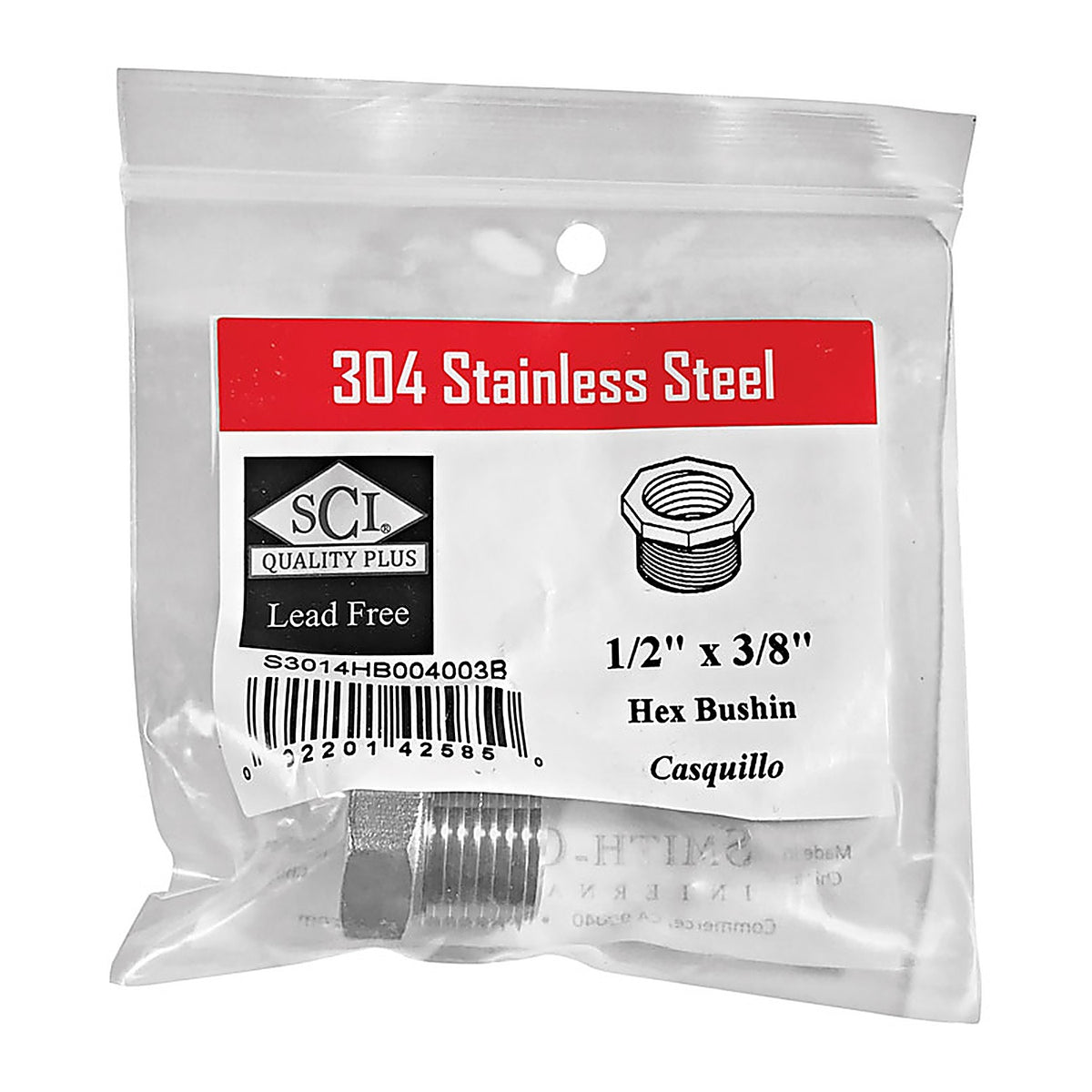 Smith-Cooper - 4638101030 - 1/2 In. MPT X 3/8 In. D FPT Stainless Steel HEX Bushing