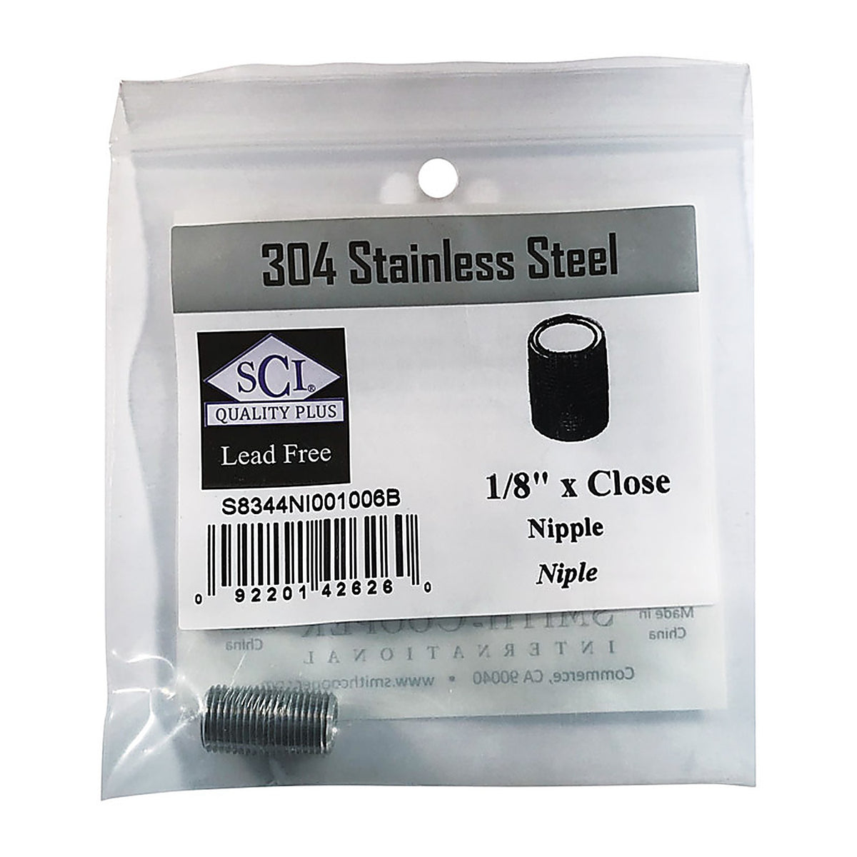 Smith-Cooper 4632100000 1/8 in. MPT x Close in. L Stainless Steel Nipple