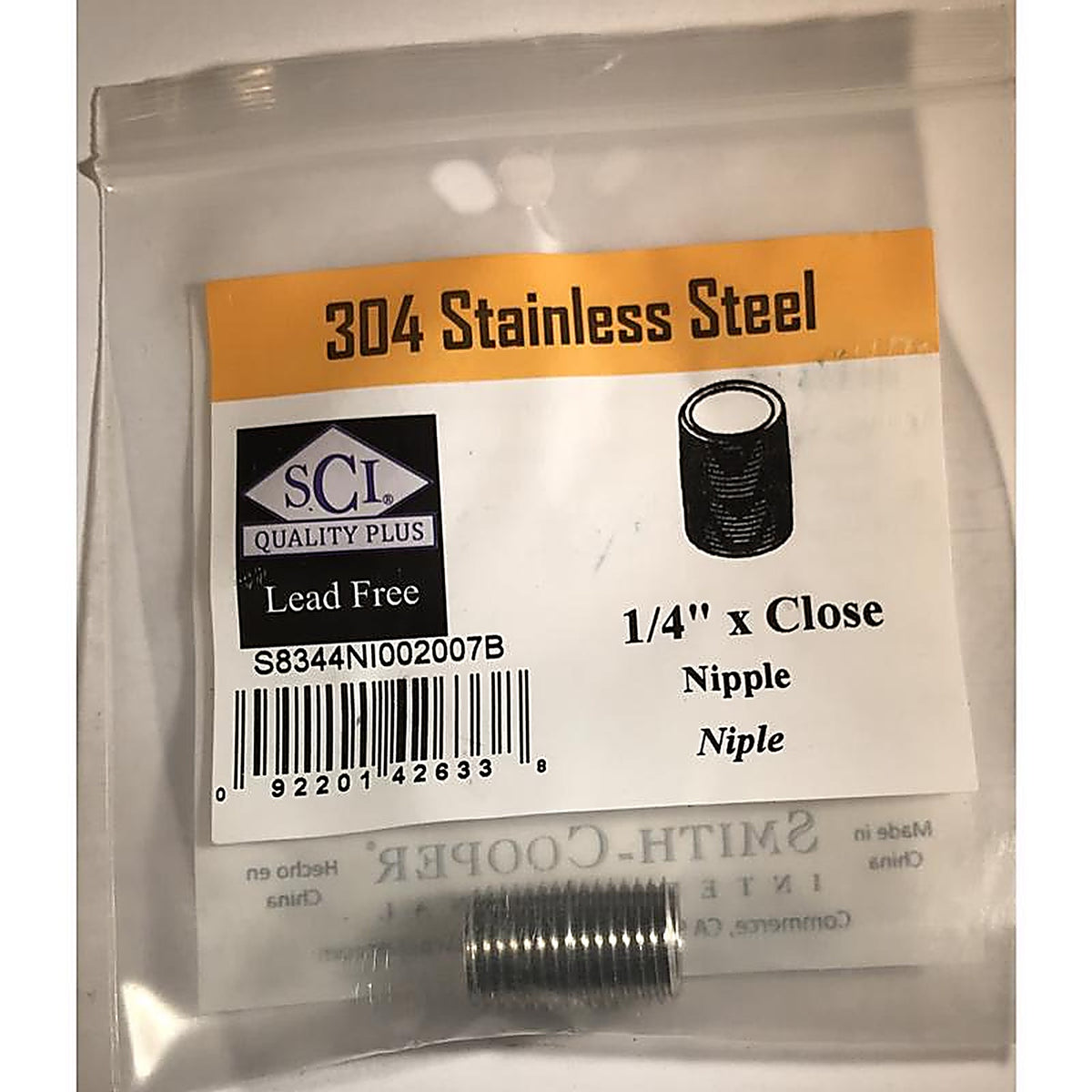 Smith-Cooper 4632100200 1/4 in. MPT x Close in. L Stainless Steel Nipple