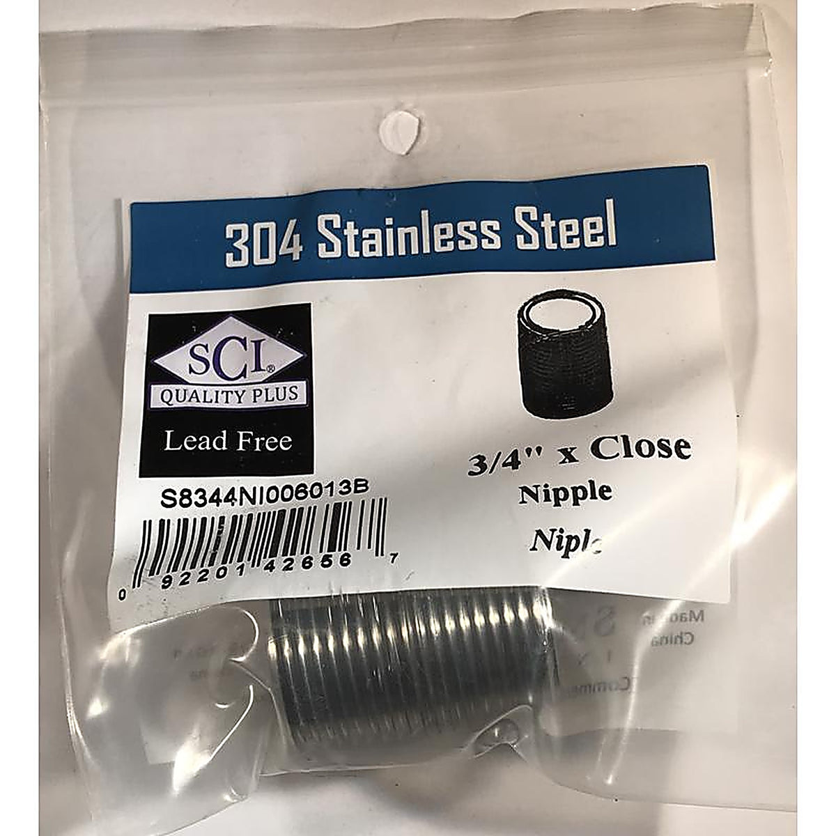 Smith-Cooper 4632101400 3/4 in. MPT Stainless Steel Close Nipple