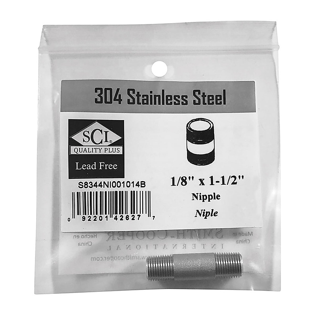 Smith-Cooper 4632100010 1/8 in. MPT x 1-1/2 in. L Stainless Steel Nipple