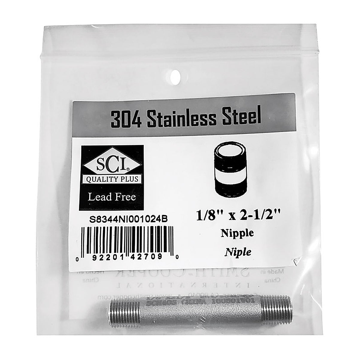Smith-Cooper 4632100030 1/8 in. MPT x 2-1/2 in. L Stainless Steel Nipple