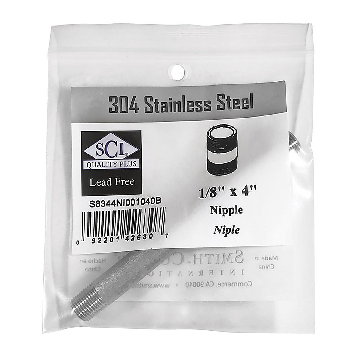 Smith-Cooper 4632100050 1/8 in. MPT x 4 in. L Stainless Steel Nipple