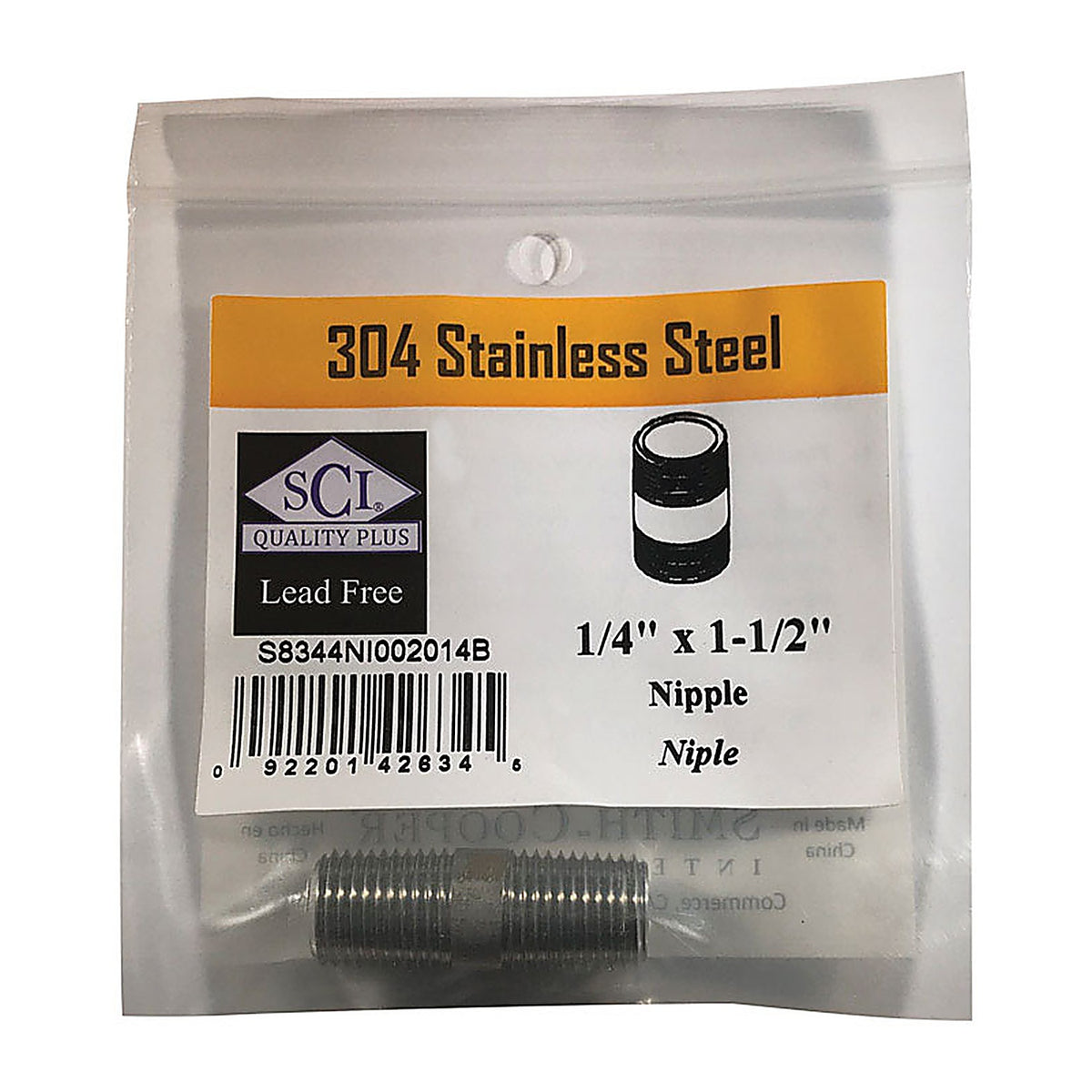 Smith-Cooper 4632100210 1/4 in. MPT x 1-1/2 in. L Stainless Steel Nipple