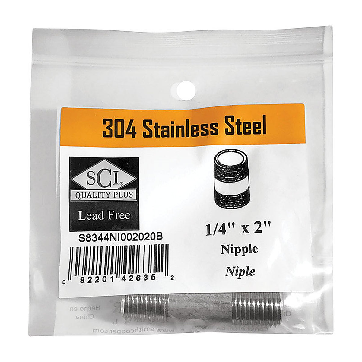 Smith-Cooper 4632100220 1/4 in. MPT x 2 in. L Stainless Steel Nipple