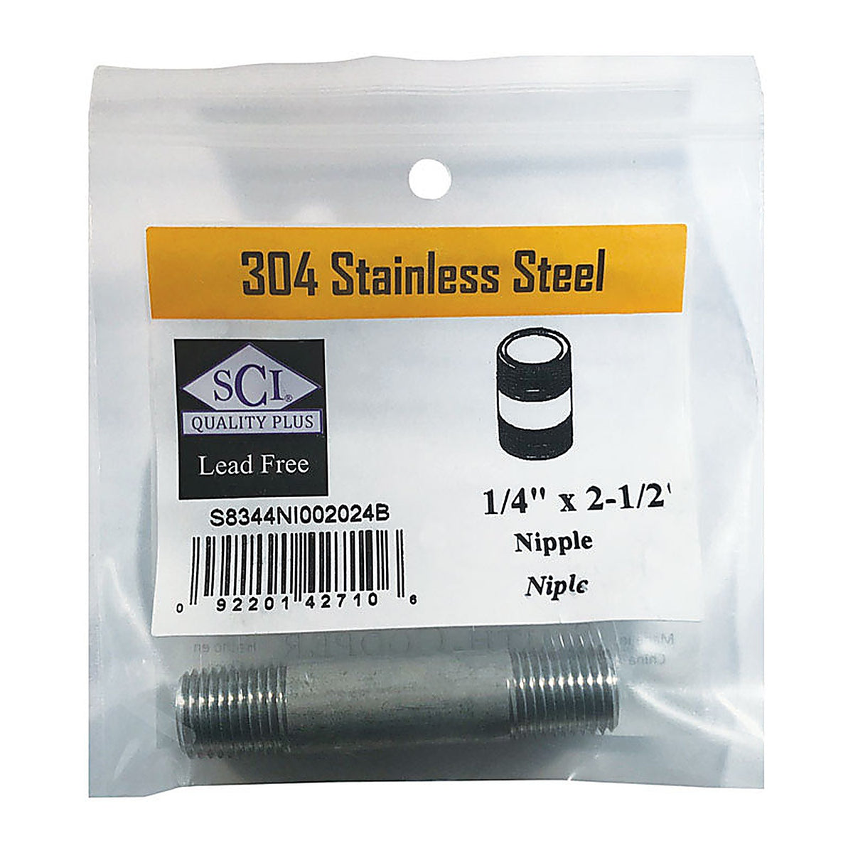 Smith-Cooper 4632100230 1/4 in. MPT x 2-1/2 in. L Stainless Steel Nipple