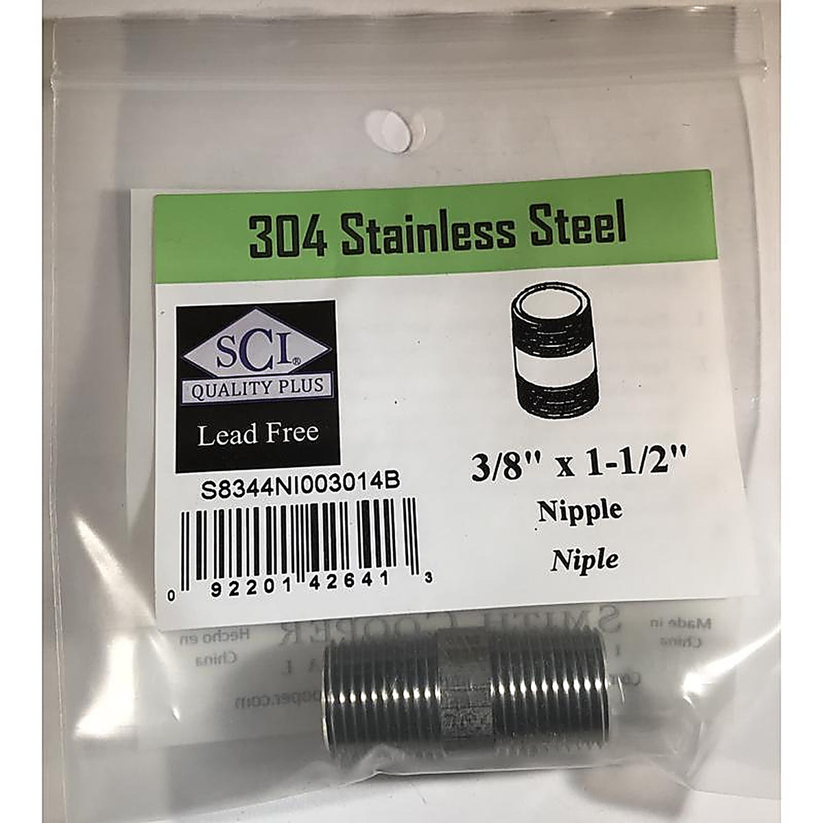 Smith-Cooper - 4632100610 - 3/8 In. MPT Stainless Steel 1-1/2 In. L Nipple