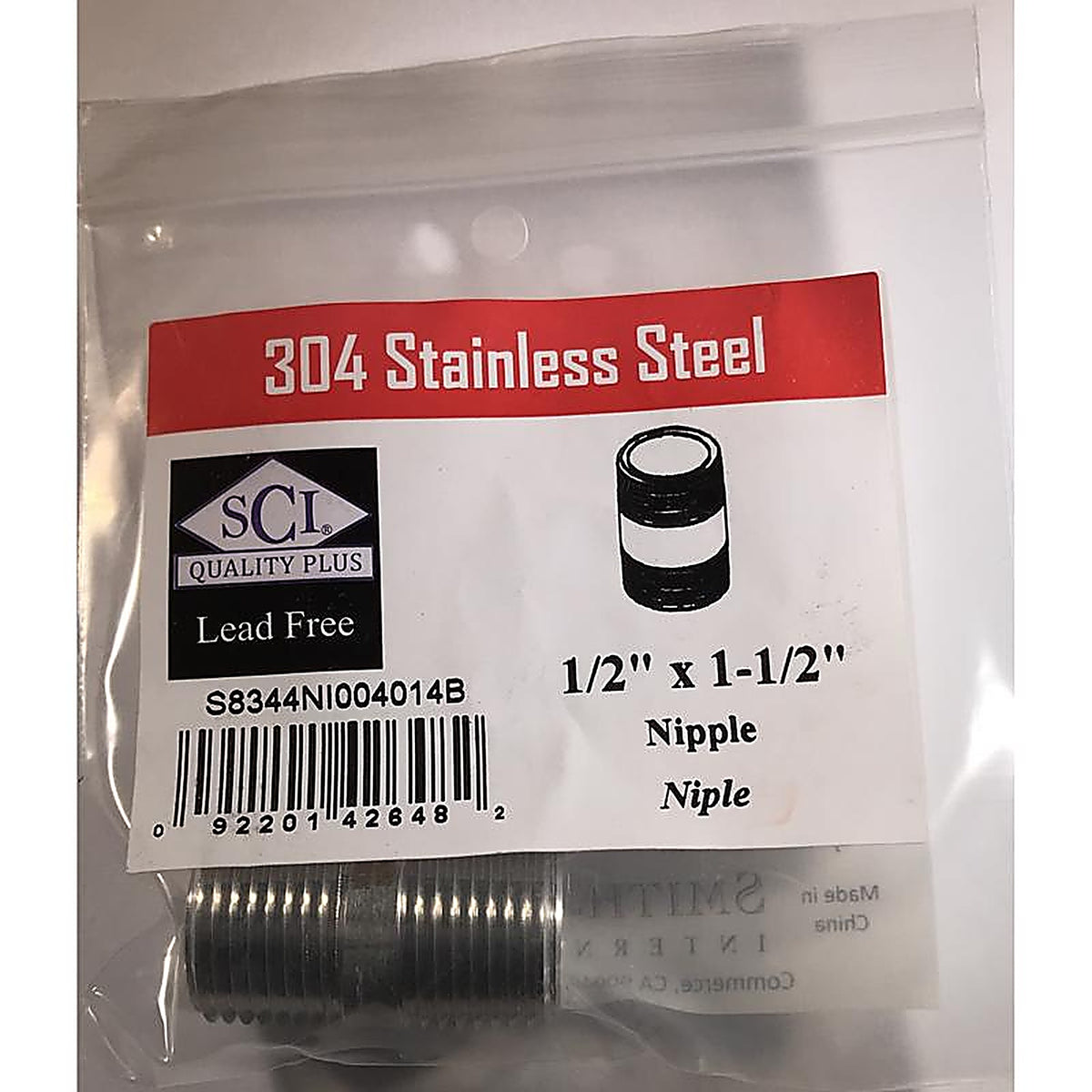 Smith-Cooper 4632101010 1/2 in. MPT x 1-1/2 in. L Stainless Steel Nipple