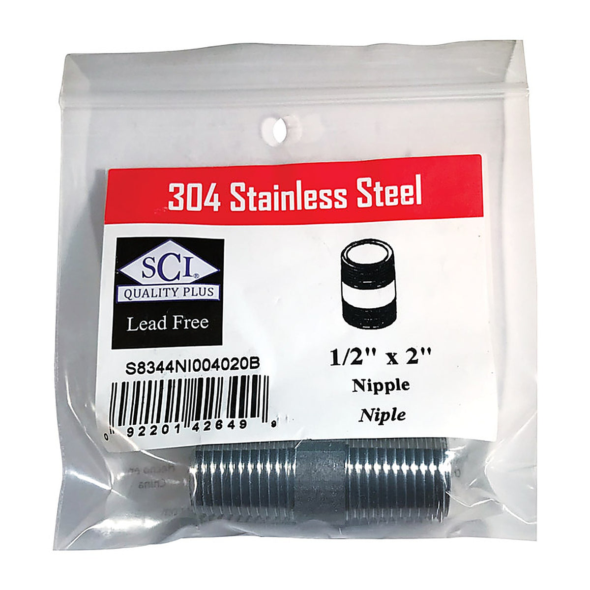 Smith-Cooper 4632101020 1/2 in. MPT x 2 in. L Stainless Steel Nipple