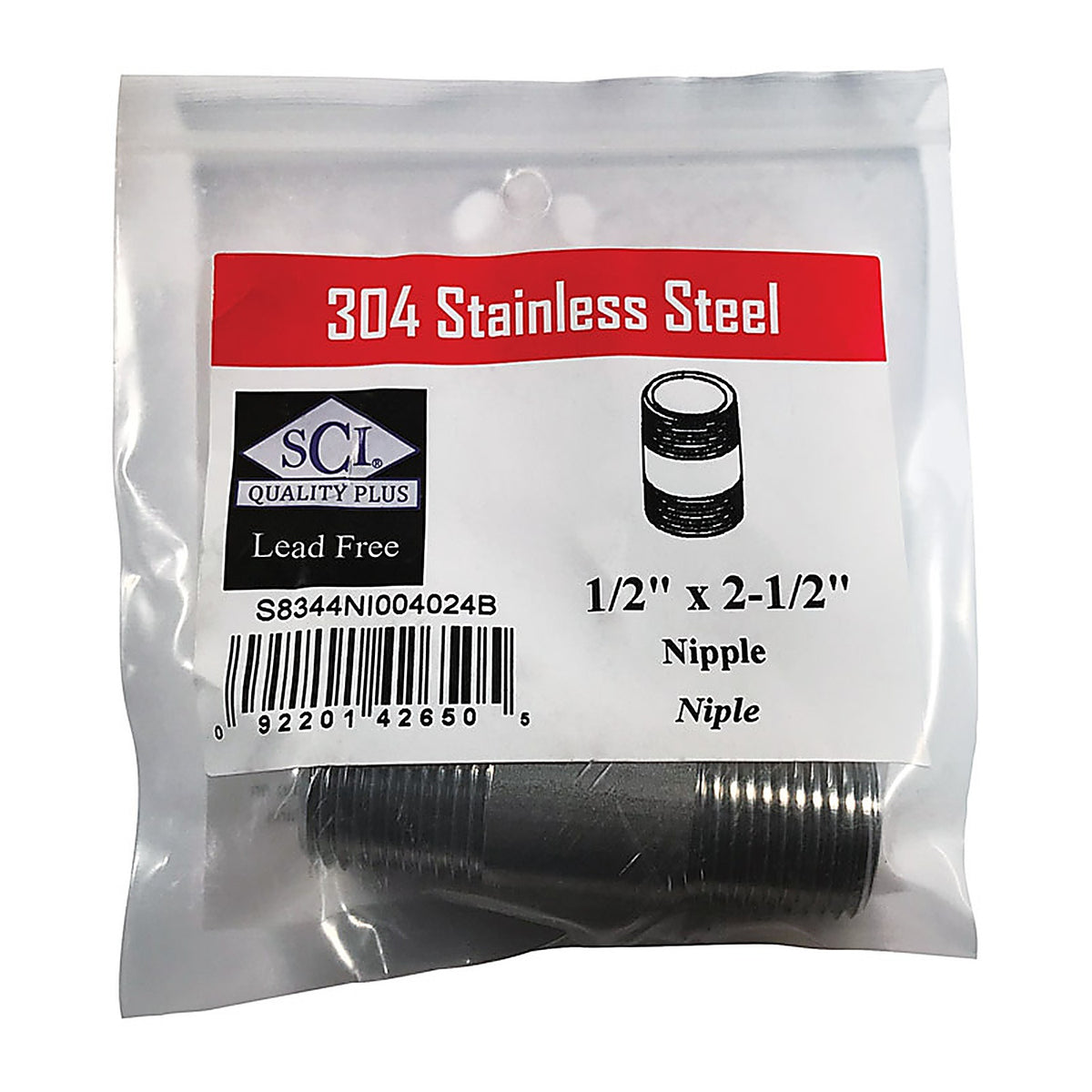 Smith-Cooper - 4632101030 - 1/2 In. MPT Stainless Steel 2-1/2 In. L Nipple