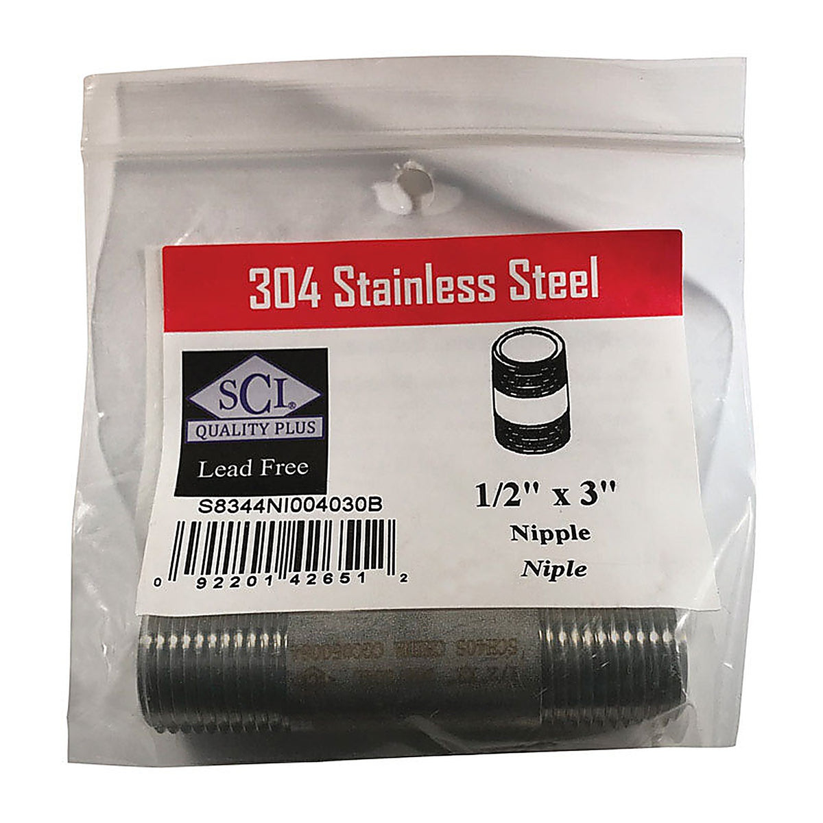 Smith-Cooper 4632101040 1/2 in. MPT x 3 in. L Stainless Steel Nipple