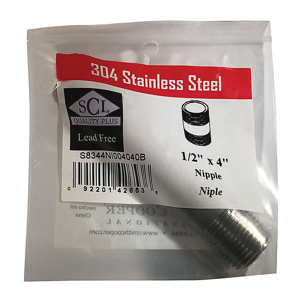 Smith-Cooper 4632101060 1/2 in. MPT x 4 in. L Stainless Steel Nipple