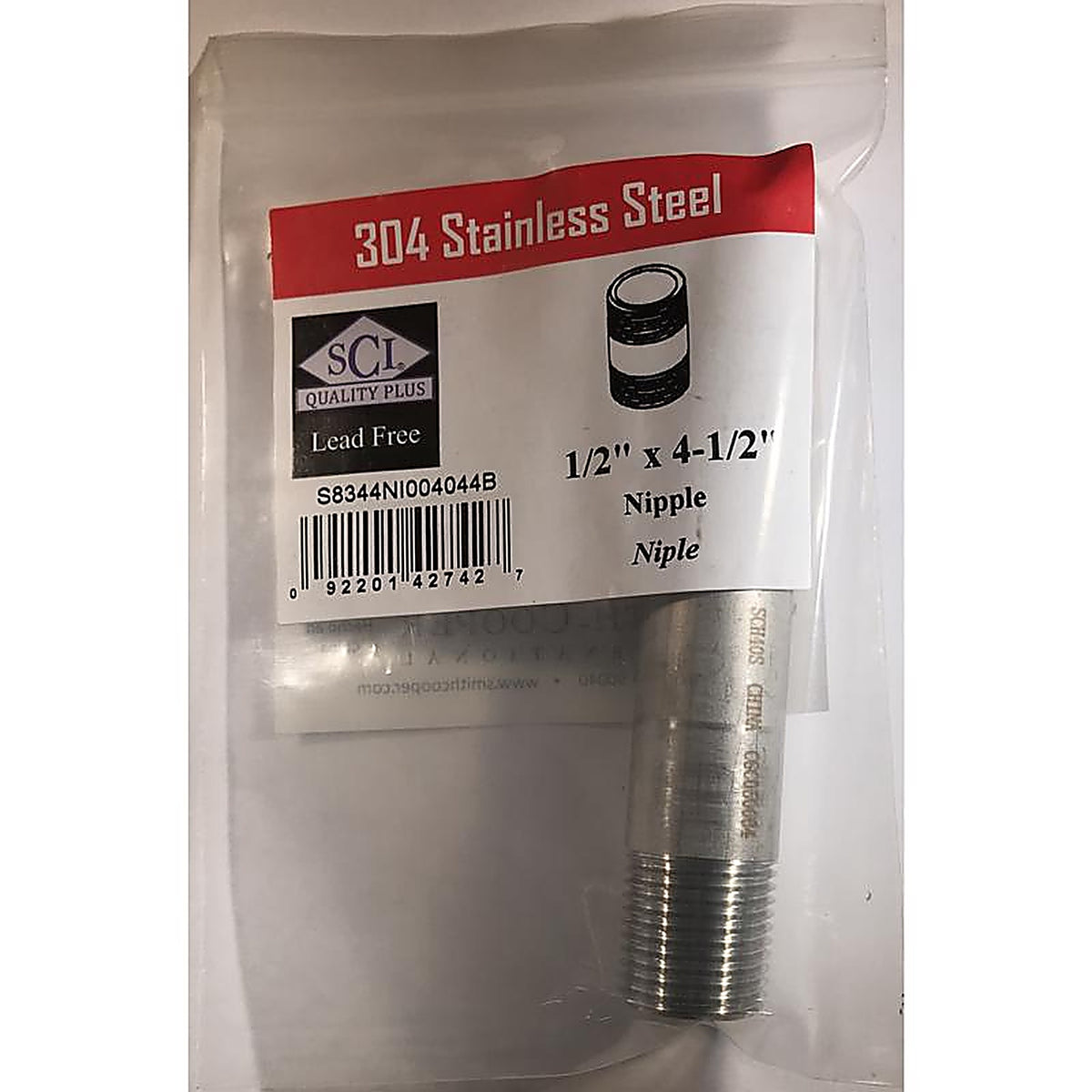 Smith-Cooper - 4632101070 - 1/2 In. MPT X 1/2 In. D MPT Stainless Steel 4-1/2 In. L Nipple