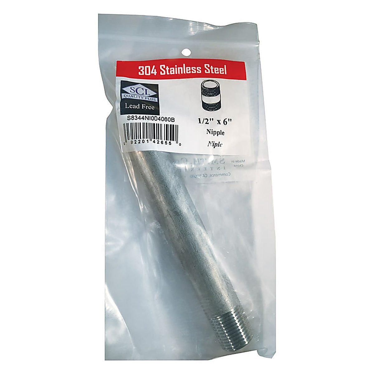 Smith-Cooper 4632101100 1/2 in. MPT x 6 in. L Stainless Steel Nipple