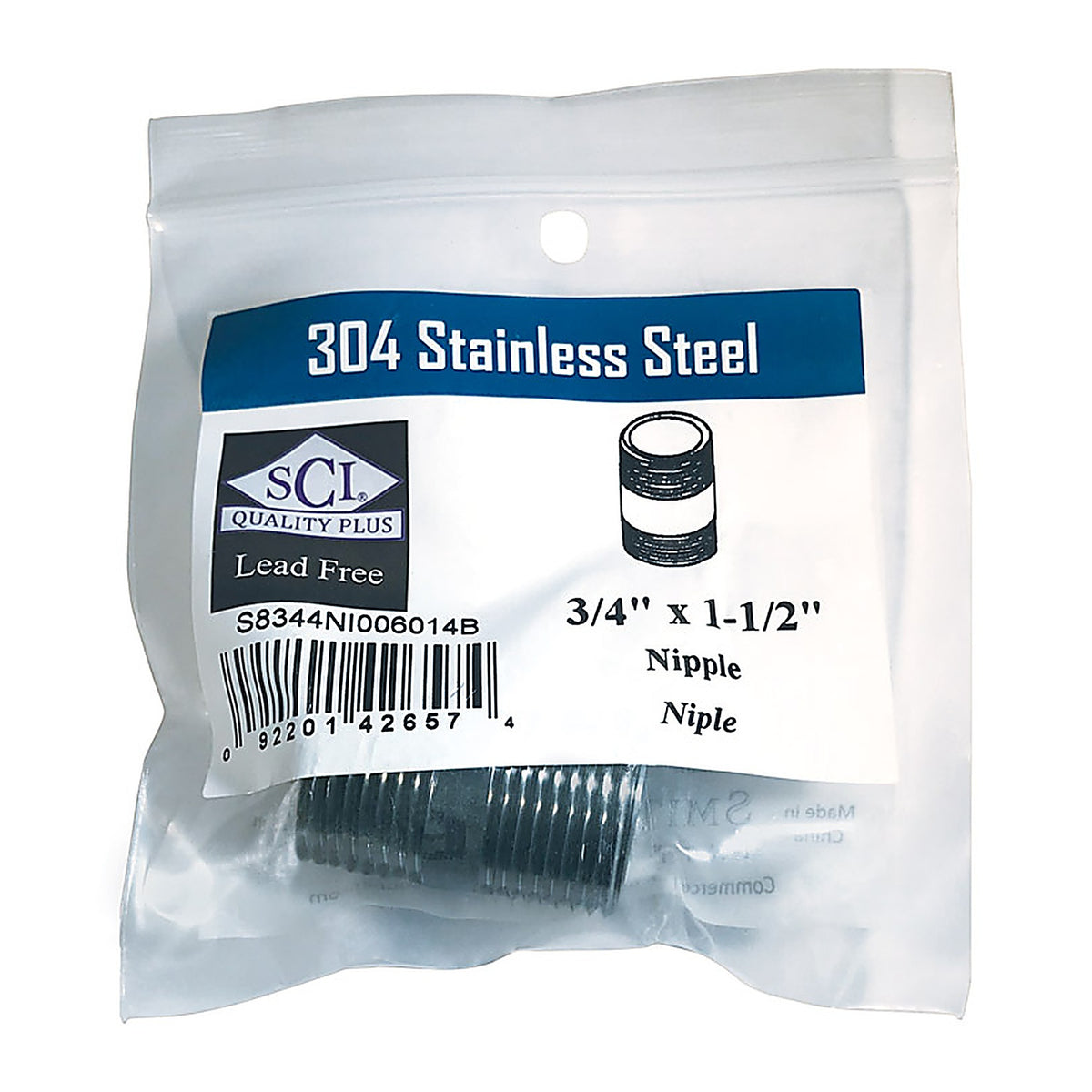 Smith-Cooper 4632101410 3/4 in. MPT x 1-1/2 in. L Stainless Steel Nipple