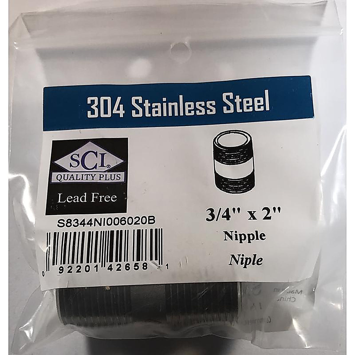 Smith-Cooper 4632101420 3/4 in. MPT x 2 in. L Stainless Steel Nipple