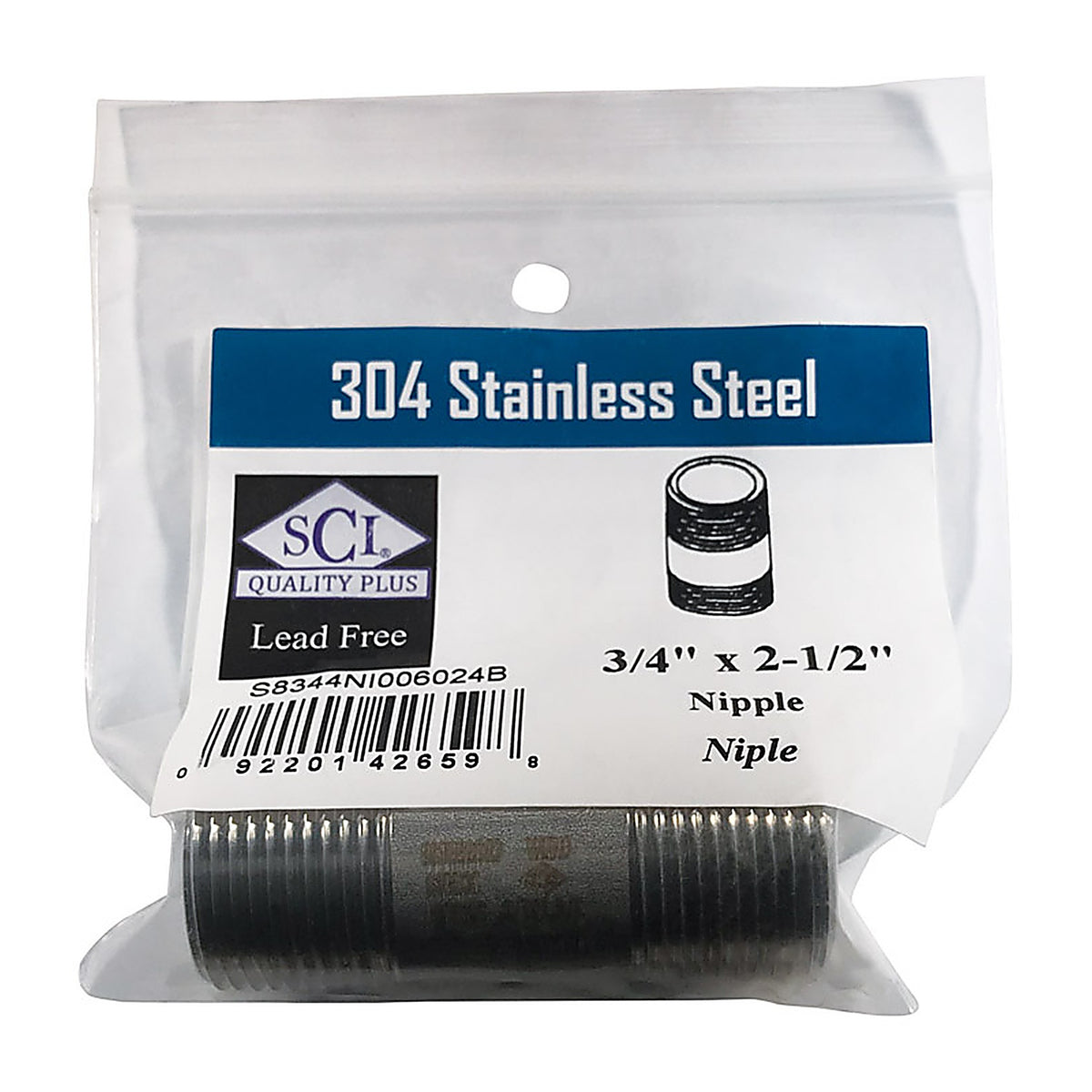 Smith-Cooper 4632101430 3/4 in. MPT x 2-1/2 in. L Stainless Steel Nipple